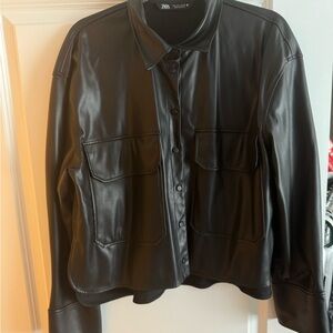 Zara Black Faux Leather Utility Jacket